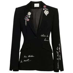 NWT CINQ À SEPT Cheyenne Rhinestone Brooch Blazer